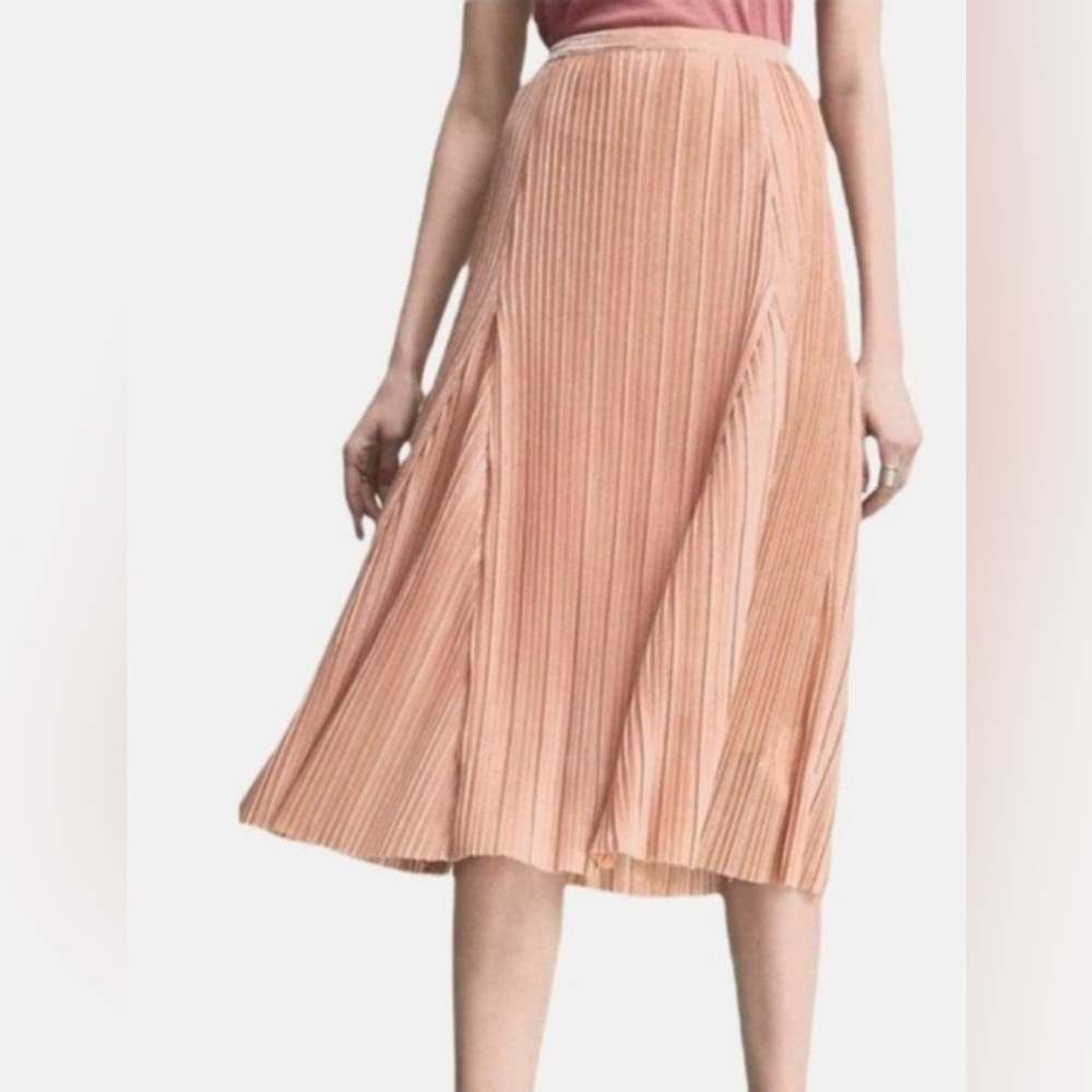 Anthropologie Maeve Metallic Blush Pleated Skater Skirt